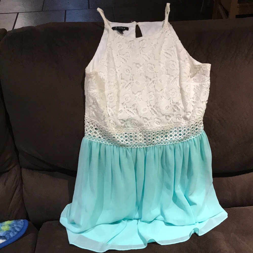 A. Byer spaghetti strap blue and white dress. Size 9.